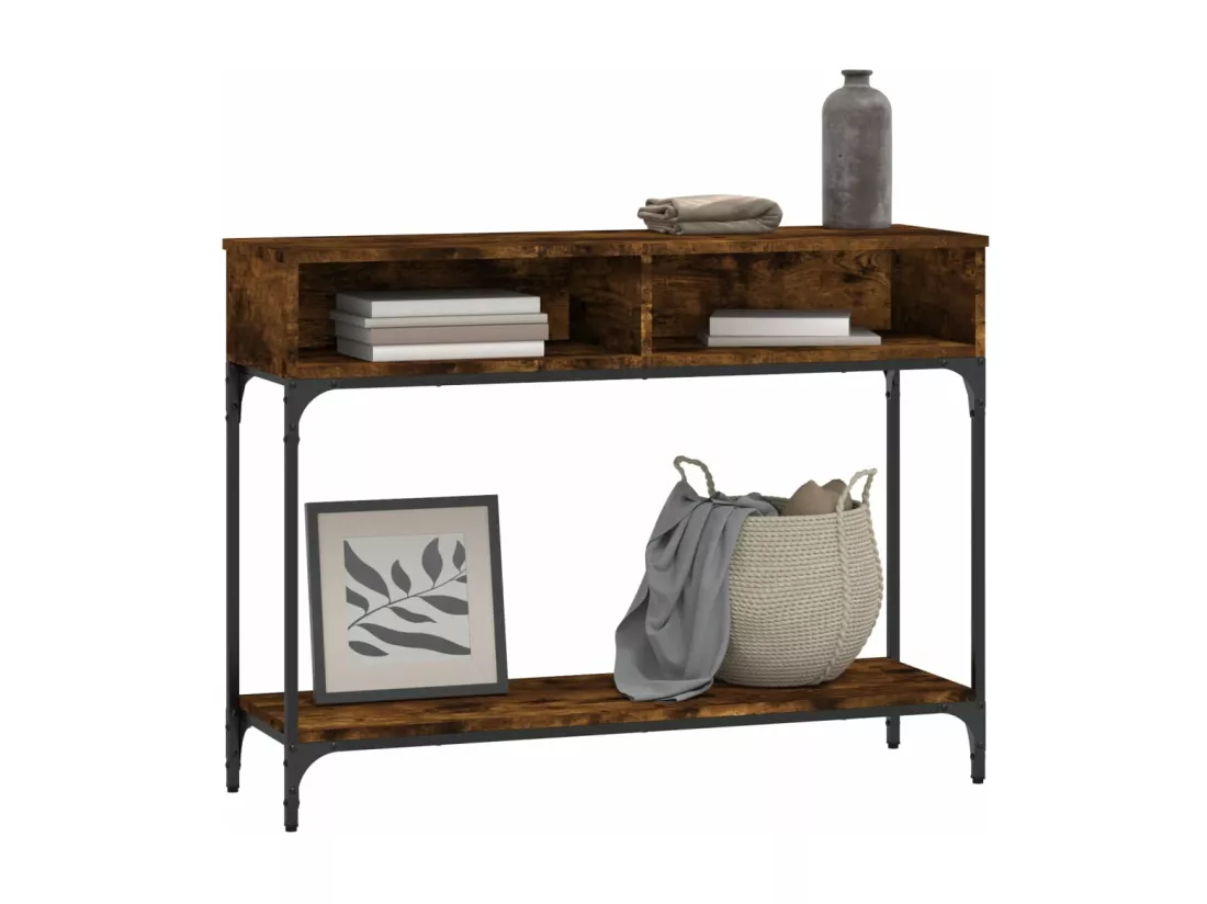 Table console chêne fumé 100x30,5x75 cm bois d'ingénierie