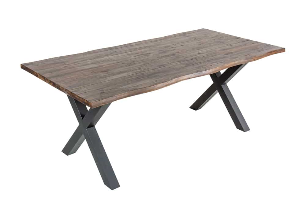 Massiver Esstisch GENESIS VINTAGE 200cm braun Akazienholz schwarzes X-Gestell Baumkante