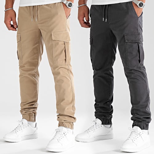 Lot De 2 Pantalons Cargo 2712 2714 Beige Gris Anthracite