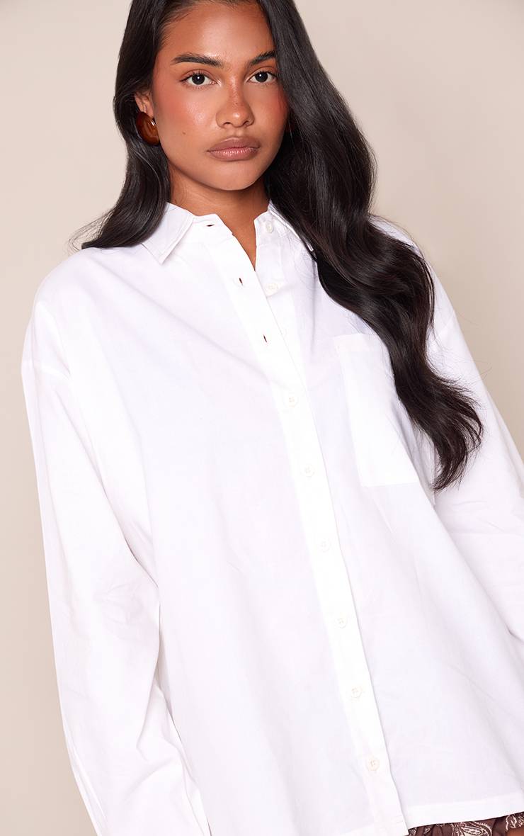 Blanc Chemise Oversize En Popeline Tissée Avec Broderie Plt