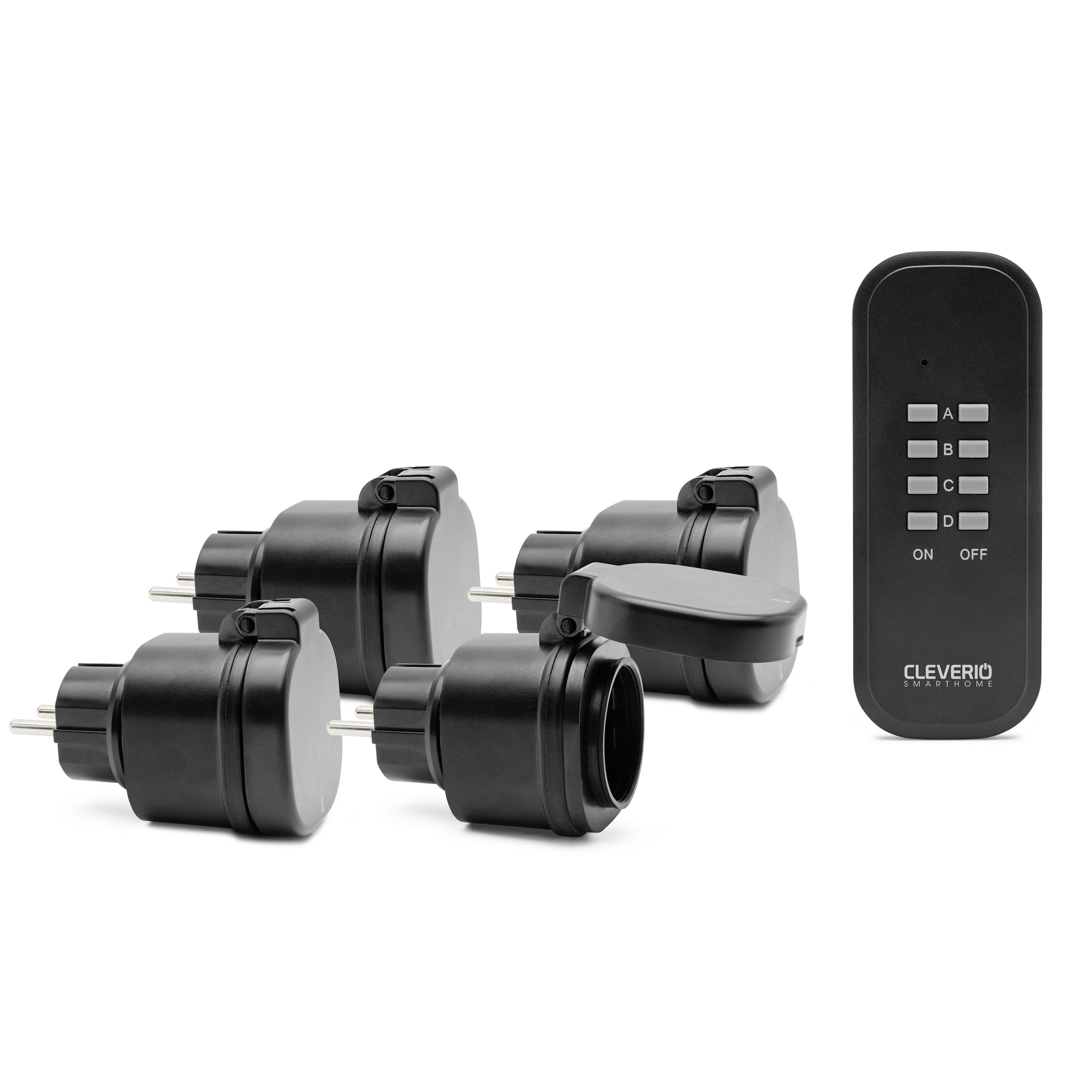 Cleverio Mini-fjernstrømbryter for utendørsbruk 3000 W 4-pk.