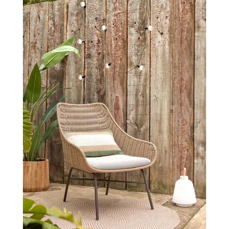 Fauteuil Abeli - corde - pied acier beige