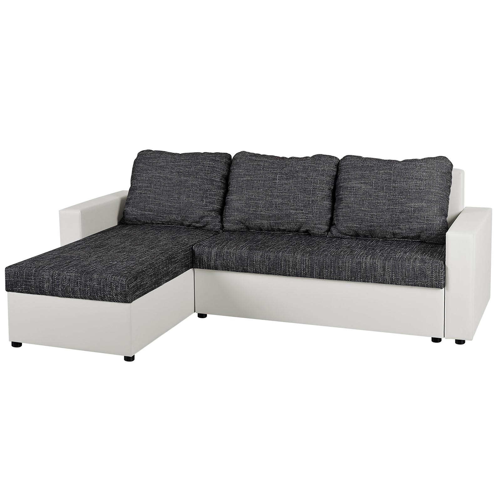 Ecksofa - weiß-schwarz - Liegefunktion