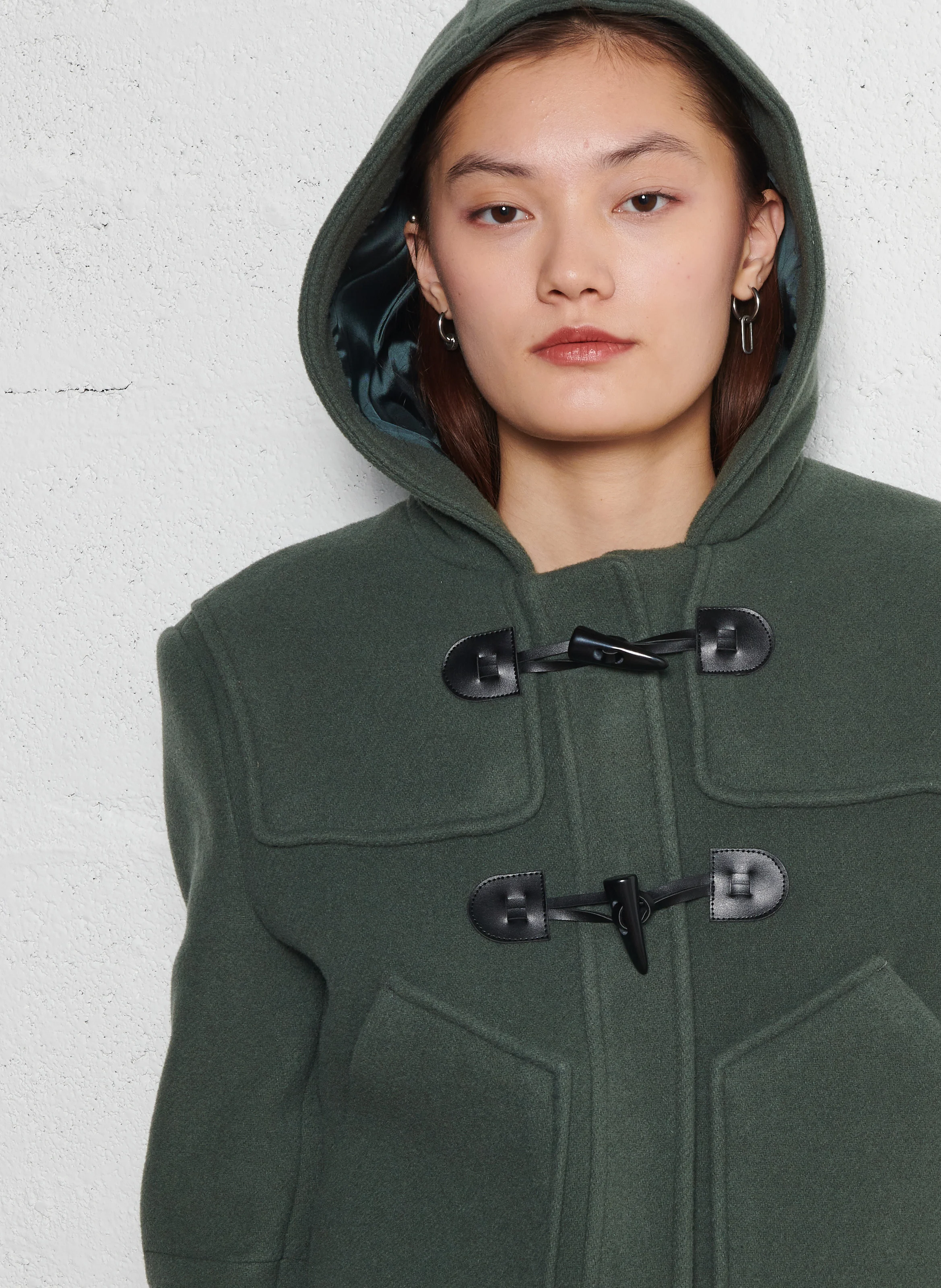 PAIMEE - Veste à capuche droite en laine mélangée | Vert