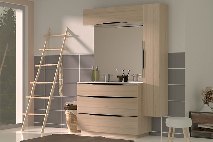 Meuble de rangement salle de bains haut aspect bois Pamili 120 cm