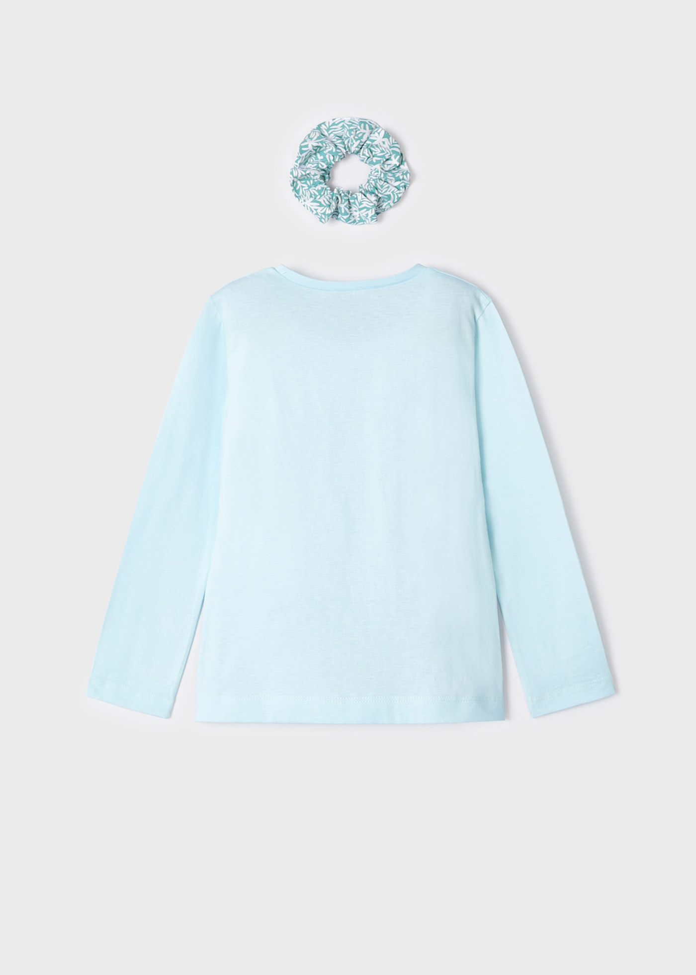 Conjunto de camiseta de manga comprida e elástico de cabelo de algodão para meninas
