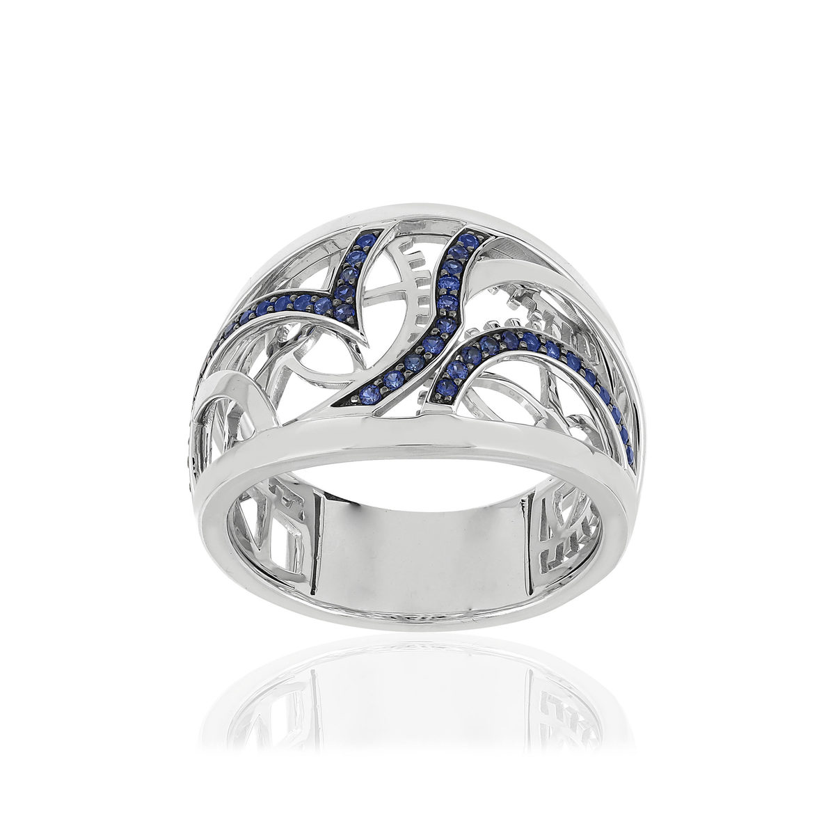 Bague Vesontio or blanc 750, saphirs total 30/100e de carat.