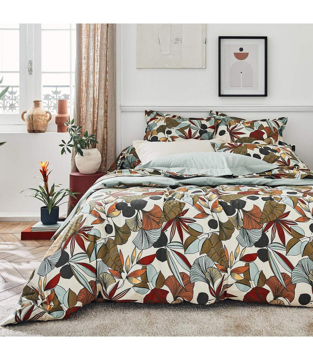 Drap plat 280x310 cm percale coton CASCADE vert sauge