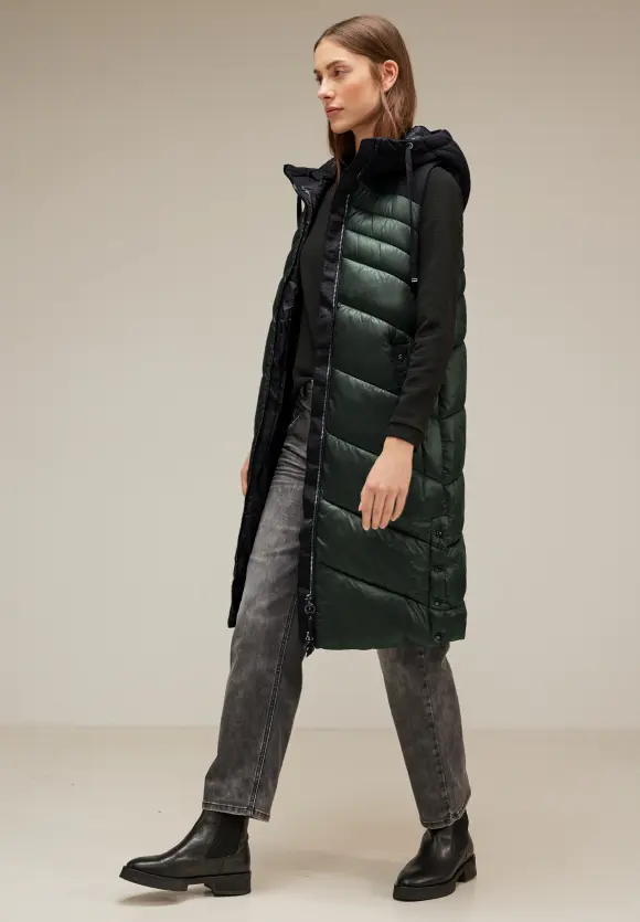 Lange Materialmix Weste - dark verdant green