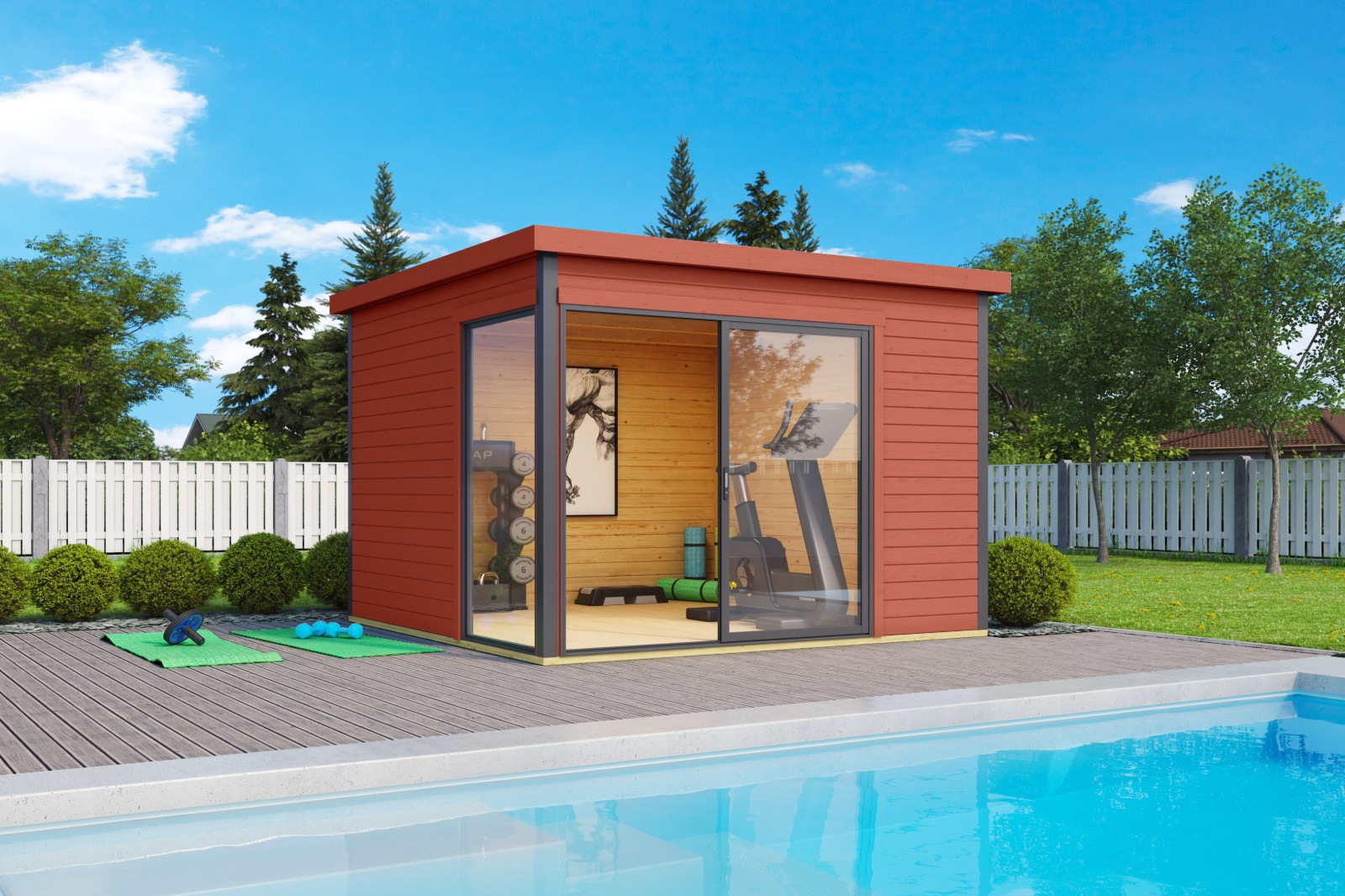 Gartenhaus DOMEO 1 - schwedenrot-anthrazit - Fichte massiv - 300x300 cm