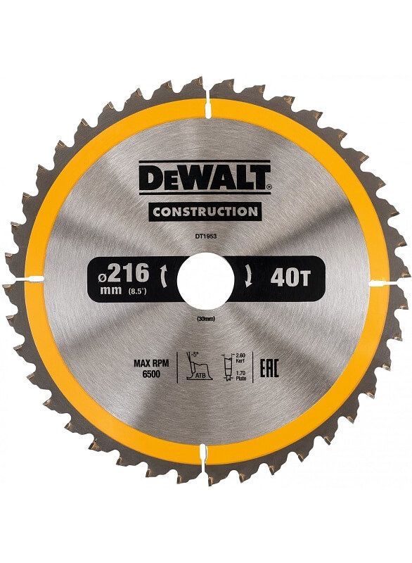DeWALT DT1953 Cirkelzaagblad 216x30x40T