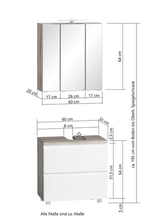 Waschtischkombination Gent weiß/braun B/H/T 60x200x35 cm
