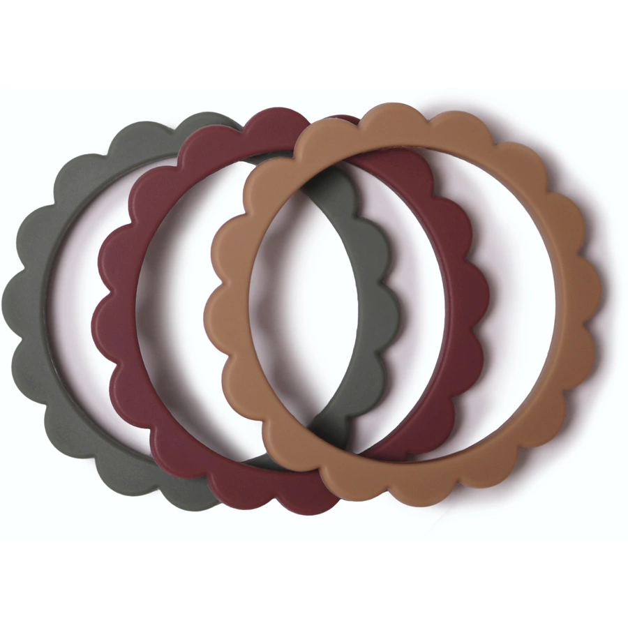 mushie Beißring Blumen-Armband, Dried ThymeBerryNatural, 3 Stück