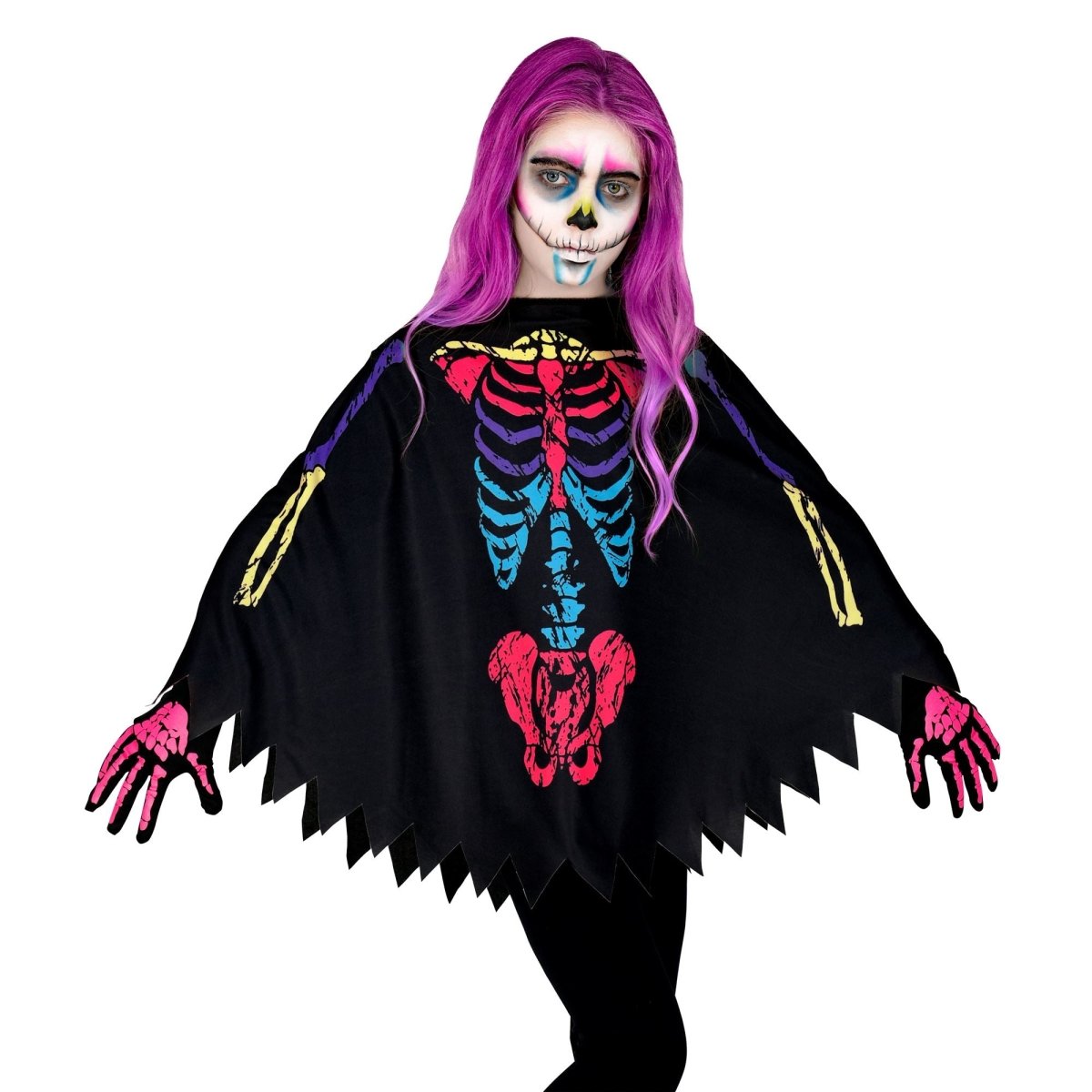 Halloween Poncho Gekleurd Kind Skelet