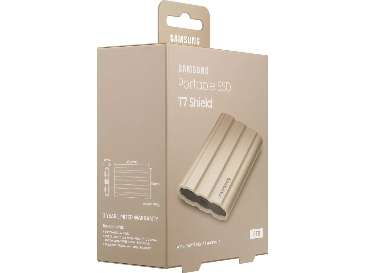 Samsung T7 Shield MU-PE2T0K - SSD - krypteret - 2 TB - ekstern (bærbar) - USB 3.2 Gen 2 (USB-C stikforbindelse) - 256-bit AES - beige