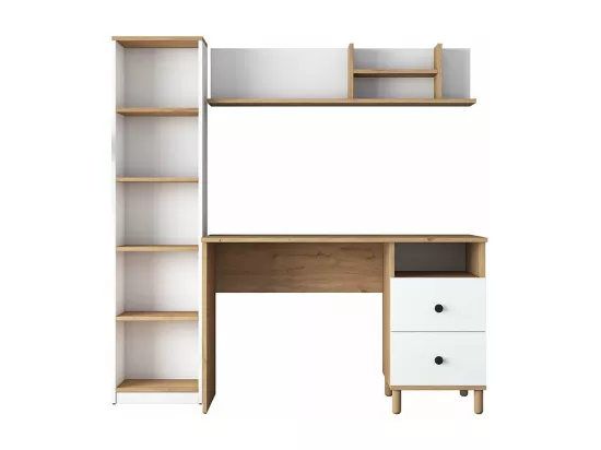 Bureau étagère Goldie en bois blanc-naturel - Dimensions 160x50x161,8 cm pour un espace de travail moderne