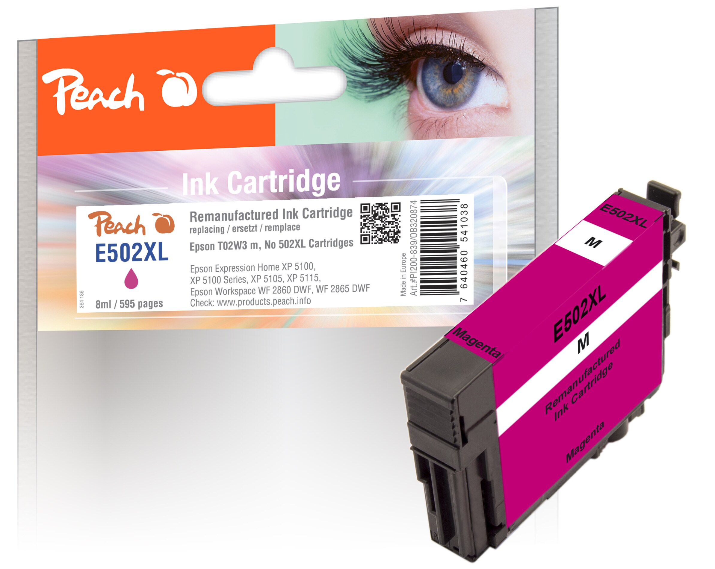 Peach E502 XLM Druckerpatrone XL ma ersetzt Epson No. 502XLM, C13T02W34010 für z.B. Epson Expression Home XP -5100, Epson Expression Home XP -5105 (wiederaufbereitet)