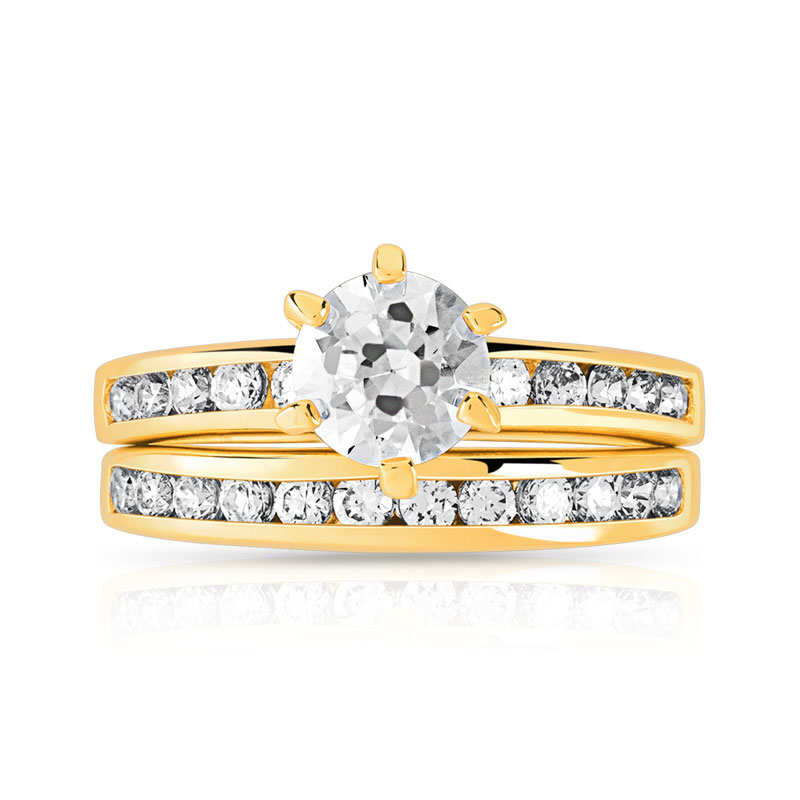 Ensemble de 2 bagues plaqué or zirconias