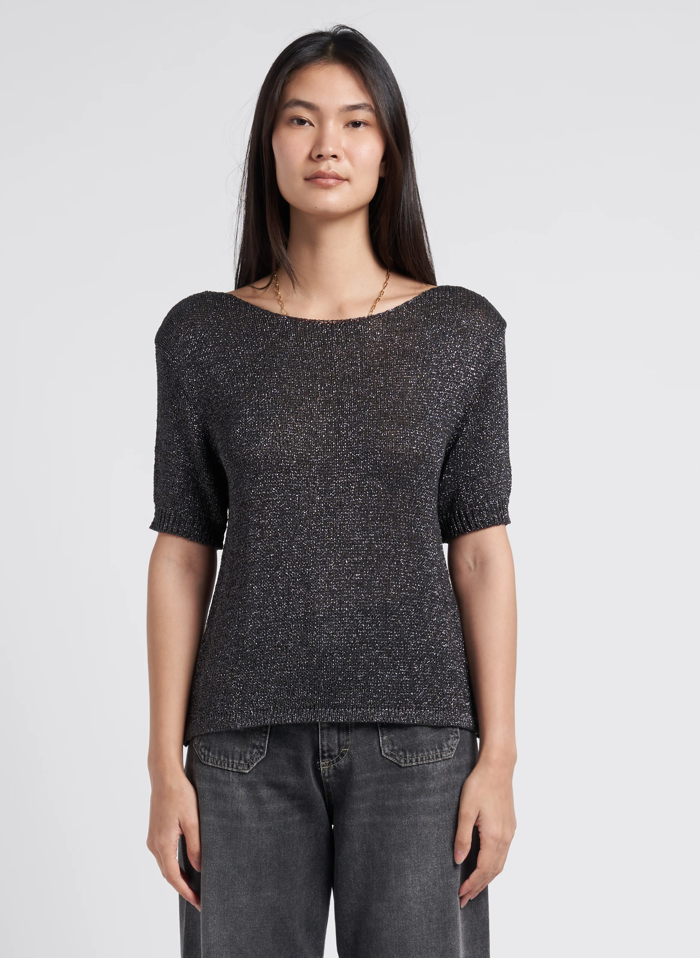 Pull col rond droit en maille | Gris