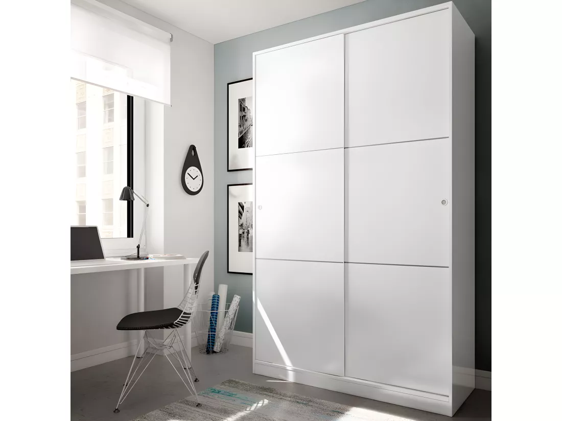 Armoire coulissante 2 portes Blanc - RAFU - L 120 x l 50 x H 200 cm