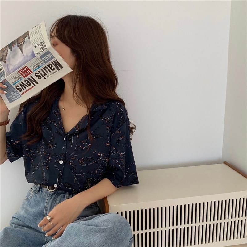 JVL - Blouse met reverskraag, elleboogmouwen en bloemenprint, knoopjes