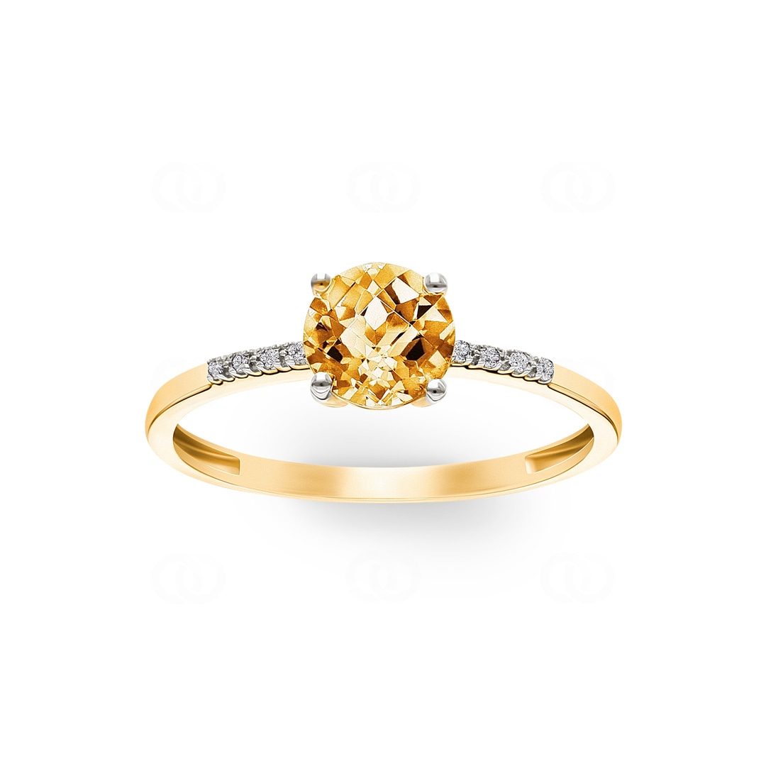 Damenring 750/18 K Gelbgold mit Citrin rund und Diamanten 0.02 ct H/si