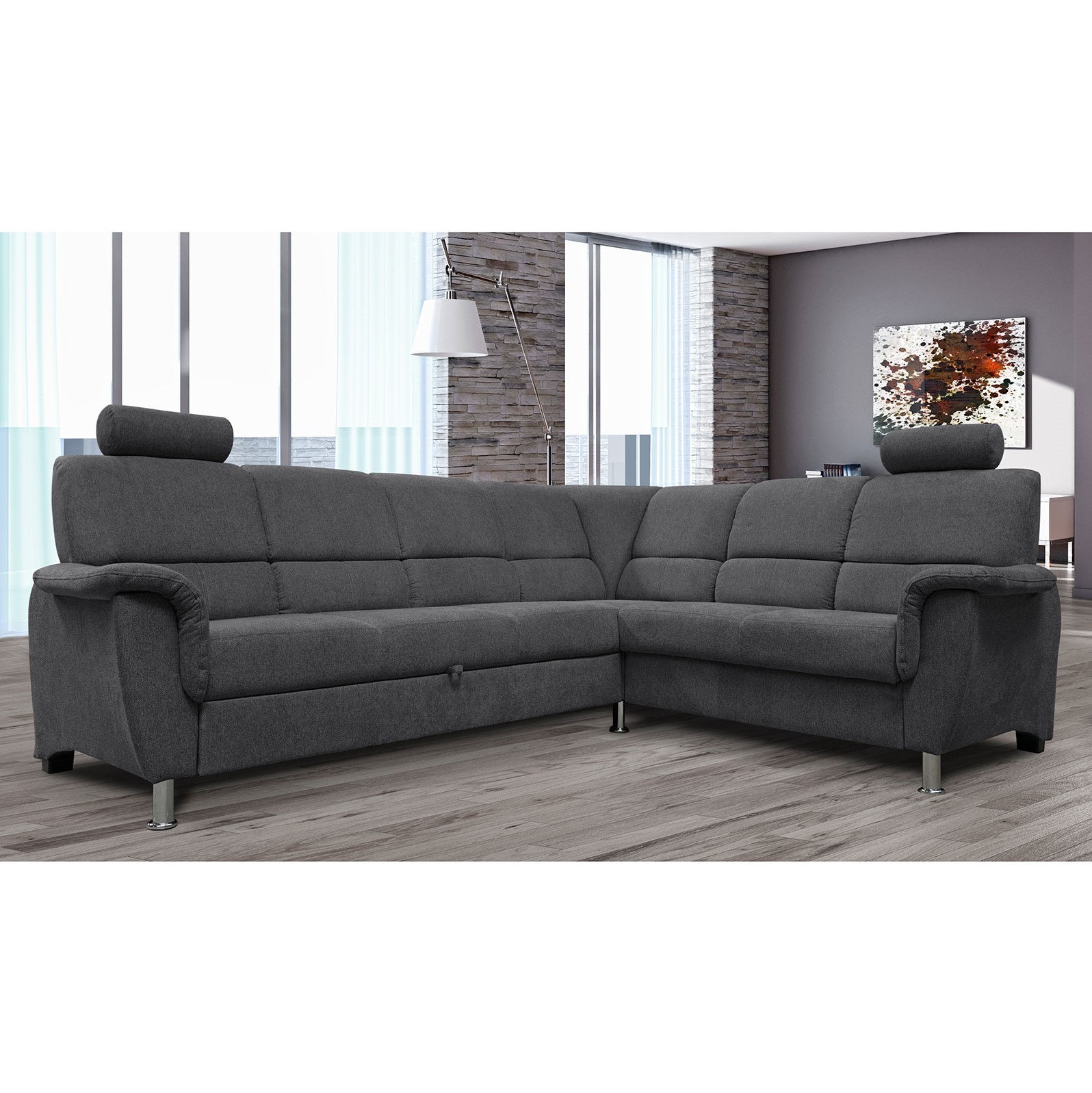 Ecksofa - graphit - Liegefunktion und Staukasten - 2-Sitzer rechts