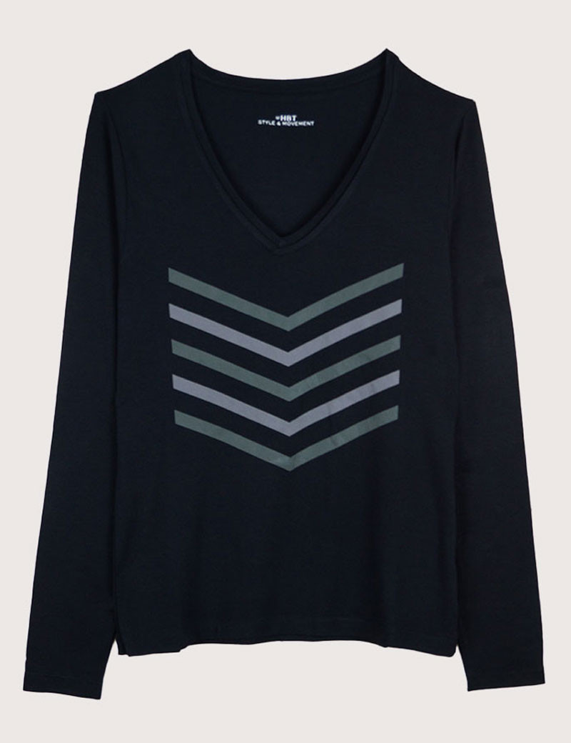 HBT BASICS | JUSTINE T-SHIRT MANCHES LONGUES COL V NOIR ANTHRACITE KAKI