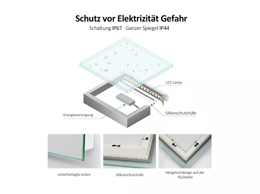 EMKE Miroir lumineux salle de bain Rétro-éclairage 100x60cm, Miroir LED avec Interrupteur Tactile, Miroir avec éclairage lumière blanche froide