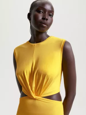 Vestido midi com recorte na cintura