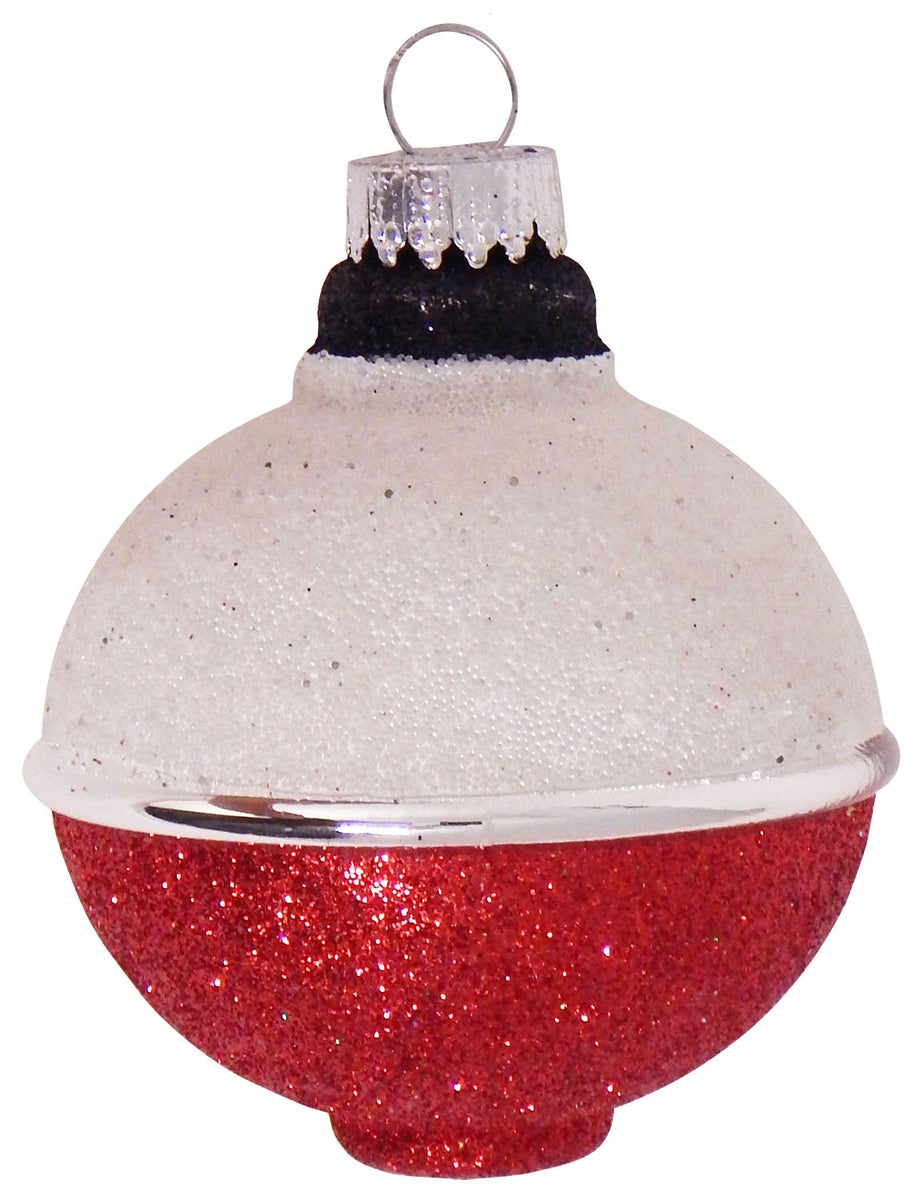 Rood/witte 6 cm dobber om te vissen, glazen ornament, mondgeblazen en met de hand versierd, 1 st., kerstballen, kerstversiering, kersthangers