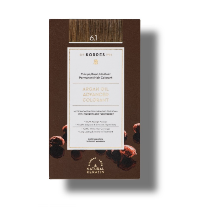Korres coloration permanente huile d'Argan 6.1 Blond Foncé Cendré