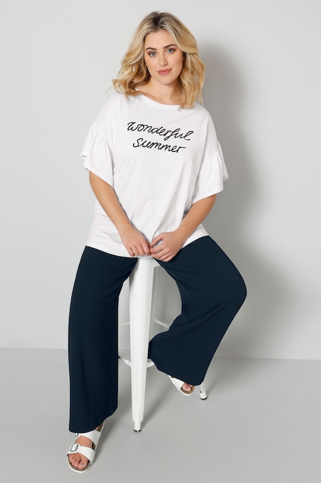 T-Shirt, oversized, Schriftzug, Rüschen-Halbarm