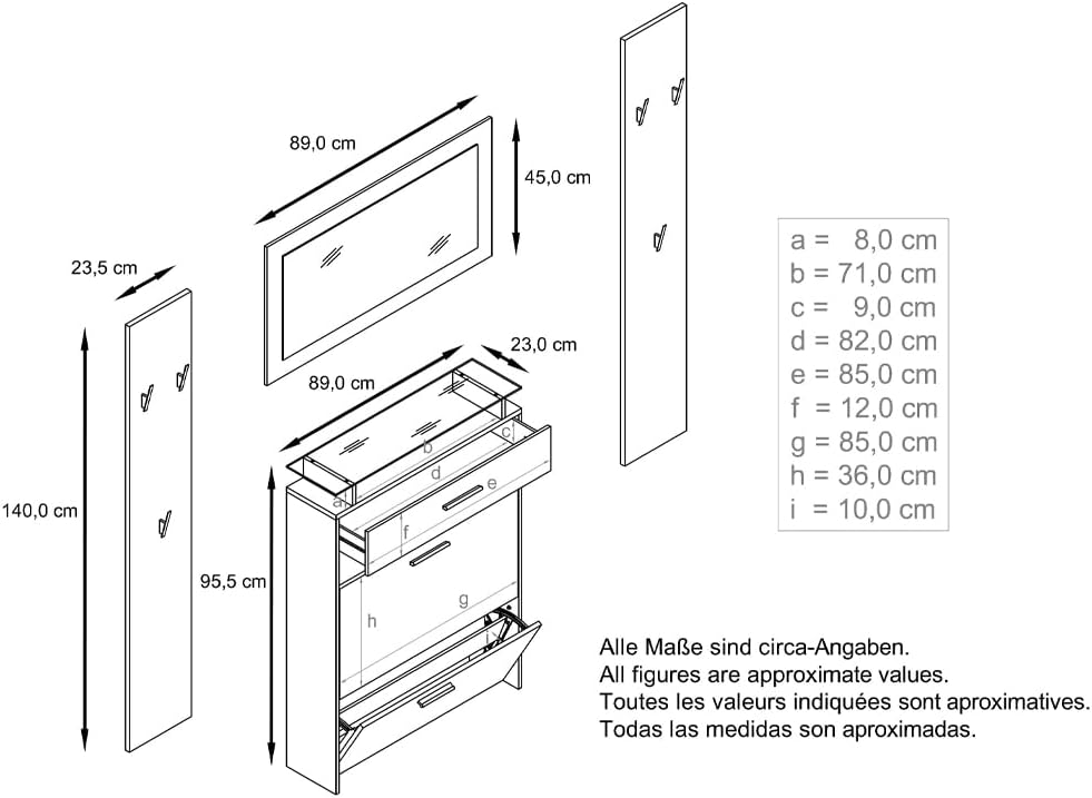 Vladon Garderobe Malea, Garderobenset bestehend aus 1 Hängeschuhschrank, 1 Wandspiegel und 2 Garderobenpaneele, Anthrazit matt/Bordeaux Hochglanz, inkl. LED-Beleuchtung weiß