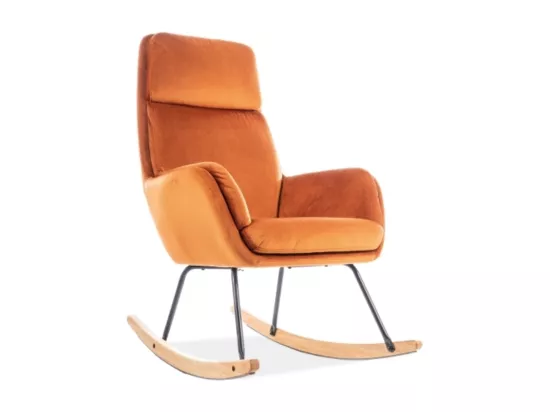Rocking-chair en velours orange et pieds en bois HOOVER