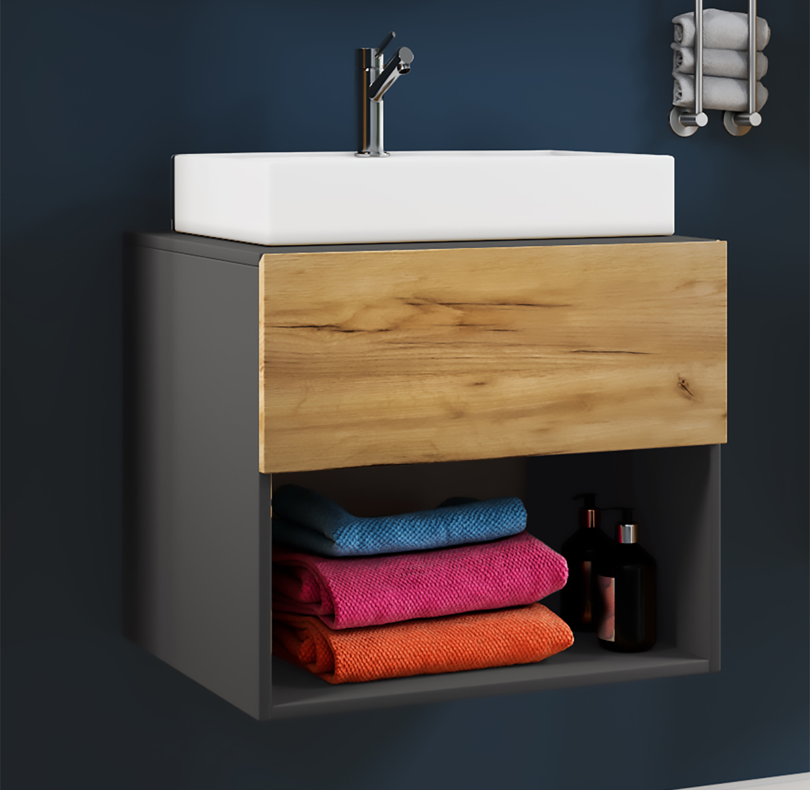 Waschtisch LENDAS II - anthrazit-Honig-Eiche - 60 cm