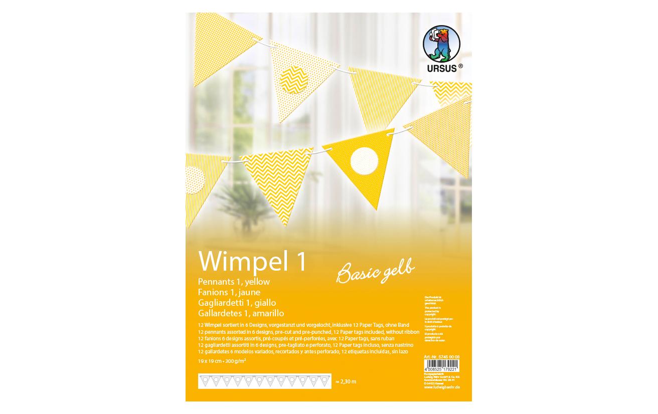 Girlande Basic 2.3 m, GelbGirlande aus 12 Wimpel
