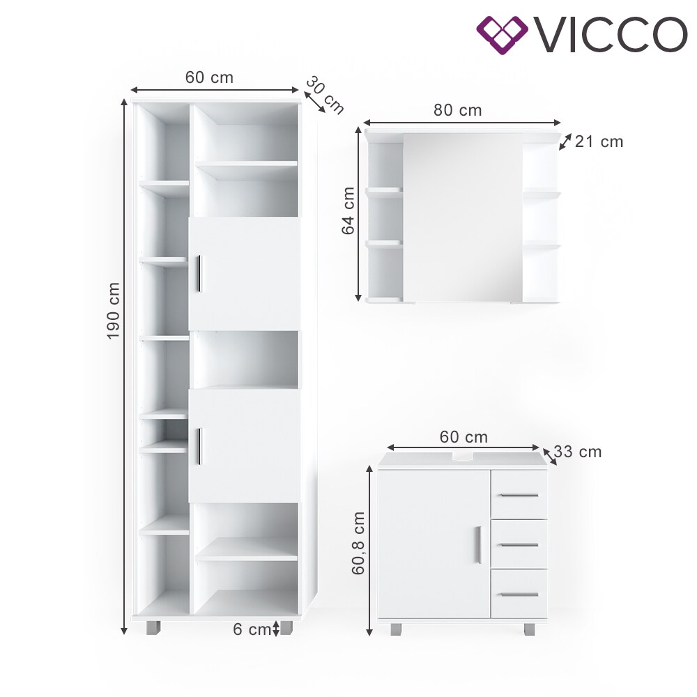 VICCO Badmöbel Set ILIAS Weiß Bad Spiegel Kommode Unterschrank Badschrank
