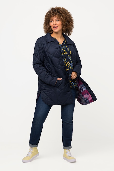 Steppjacke, dekoratives Futter, Hemdkragen, Saumschlitze