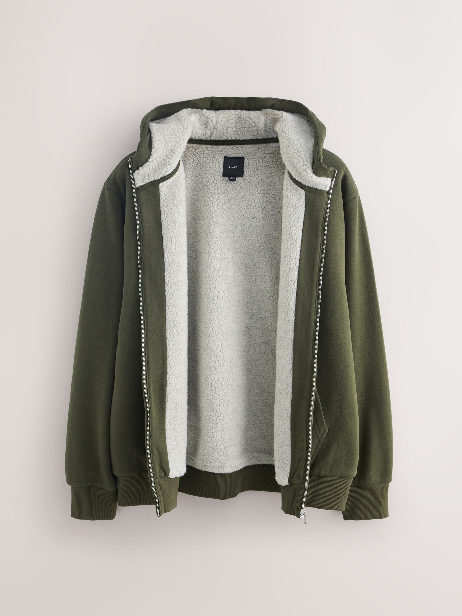 Kakigroen - Borg hoodie met fleecevoering en volledige ritssluiting