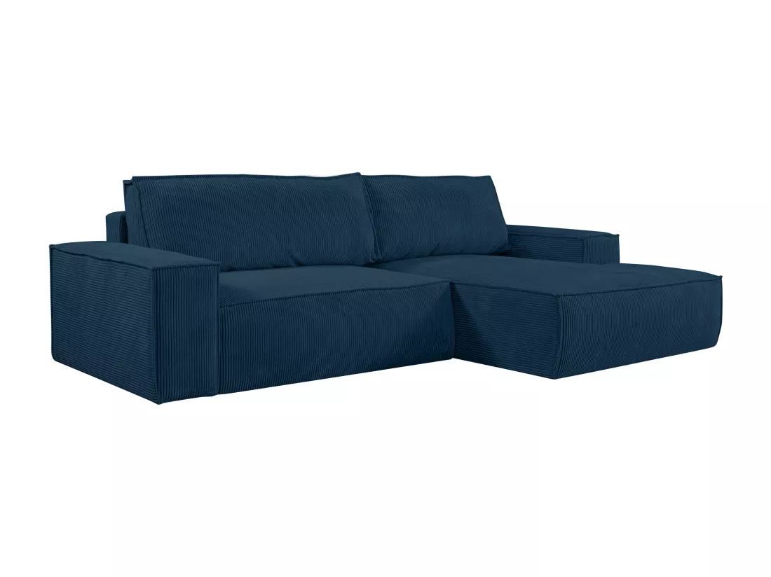 Canapé d'angle droit convertible en velours côtelé bleu AMELIA