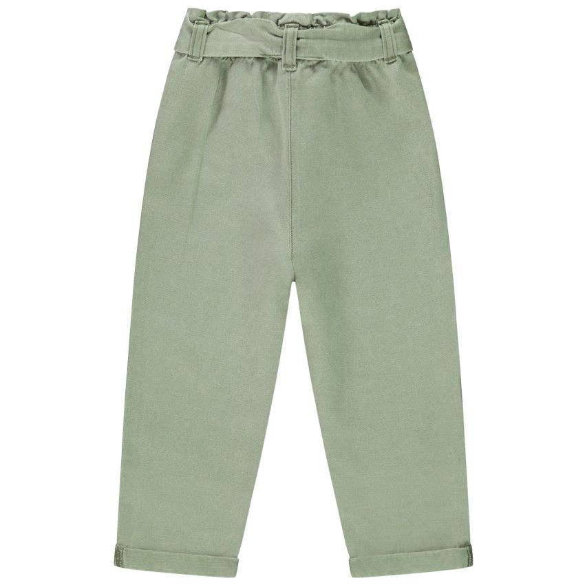 Pantalon en toile avec ceinture à nouer pour bébé fille - Vert