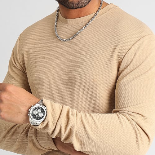 Tee Shirt Manches Longues Texturé Waffle 0554 Beige Foncé