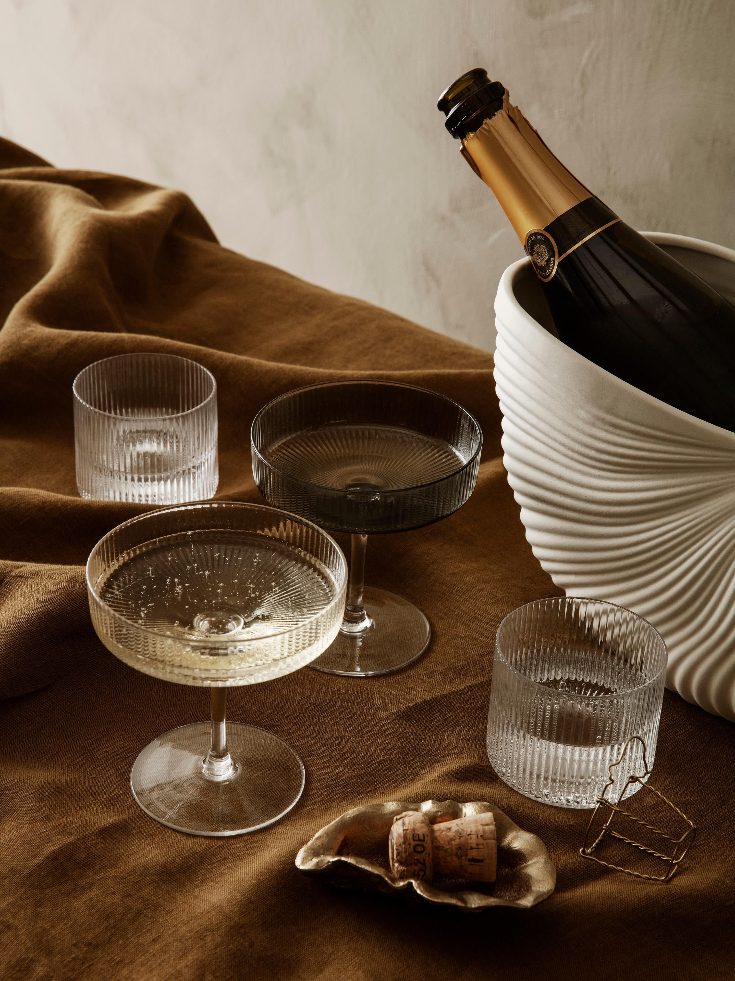 Mondgeblazen champagneglazen Ripple met groefreliëf, 2-delig