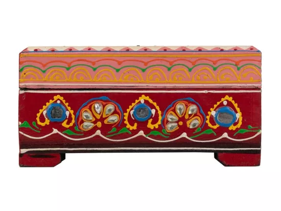 Coffret à bijoux en bois peint artisanal rouge 33x19x10h