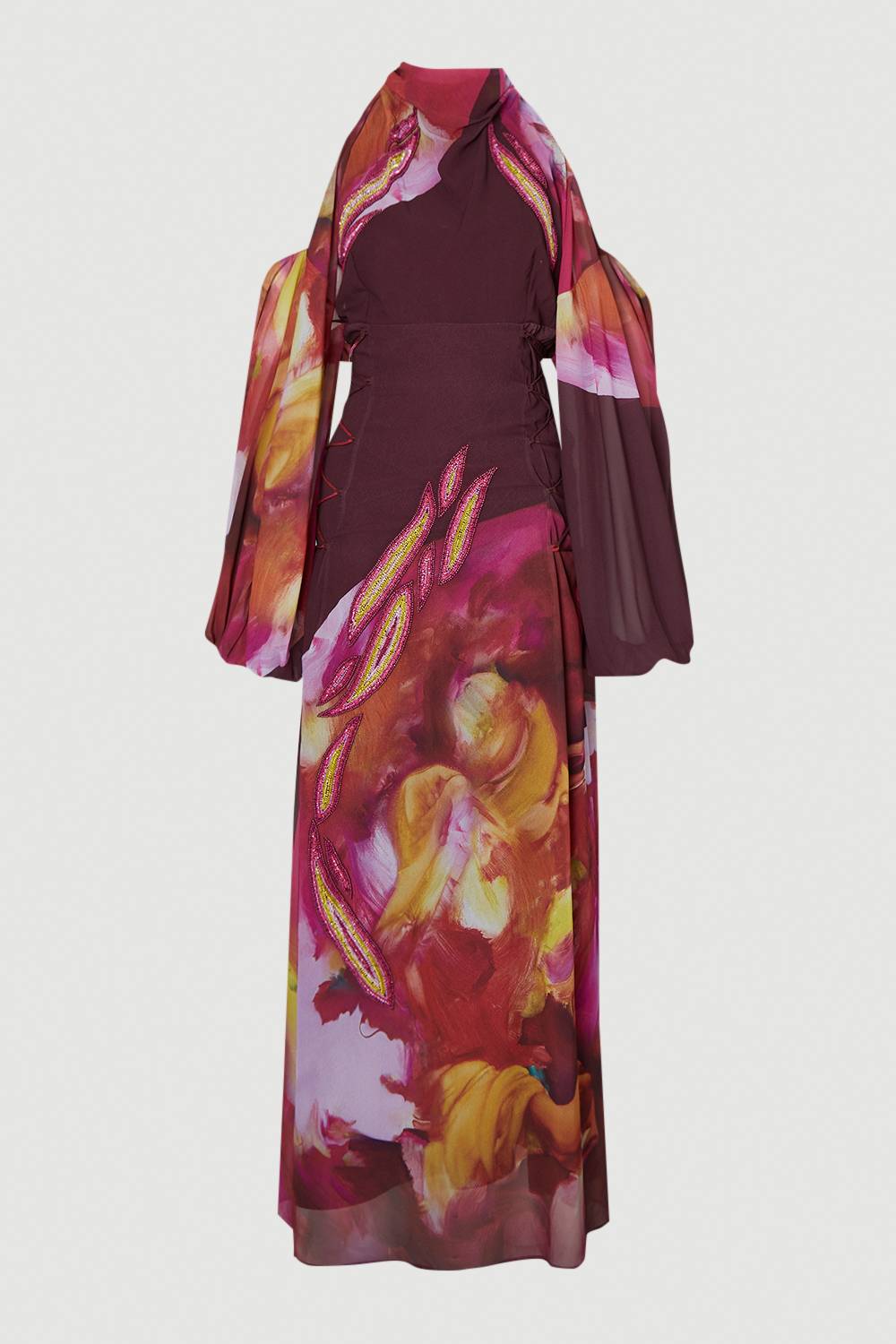 KarenMillen Robe Longue Tissée Ornementée à Épaules Dénudées Lily Macrae