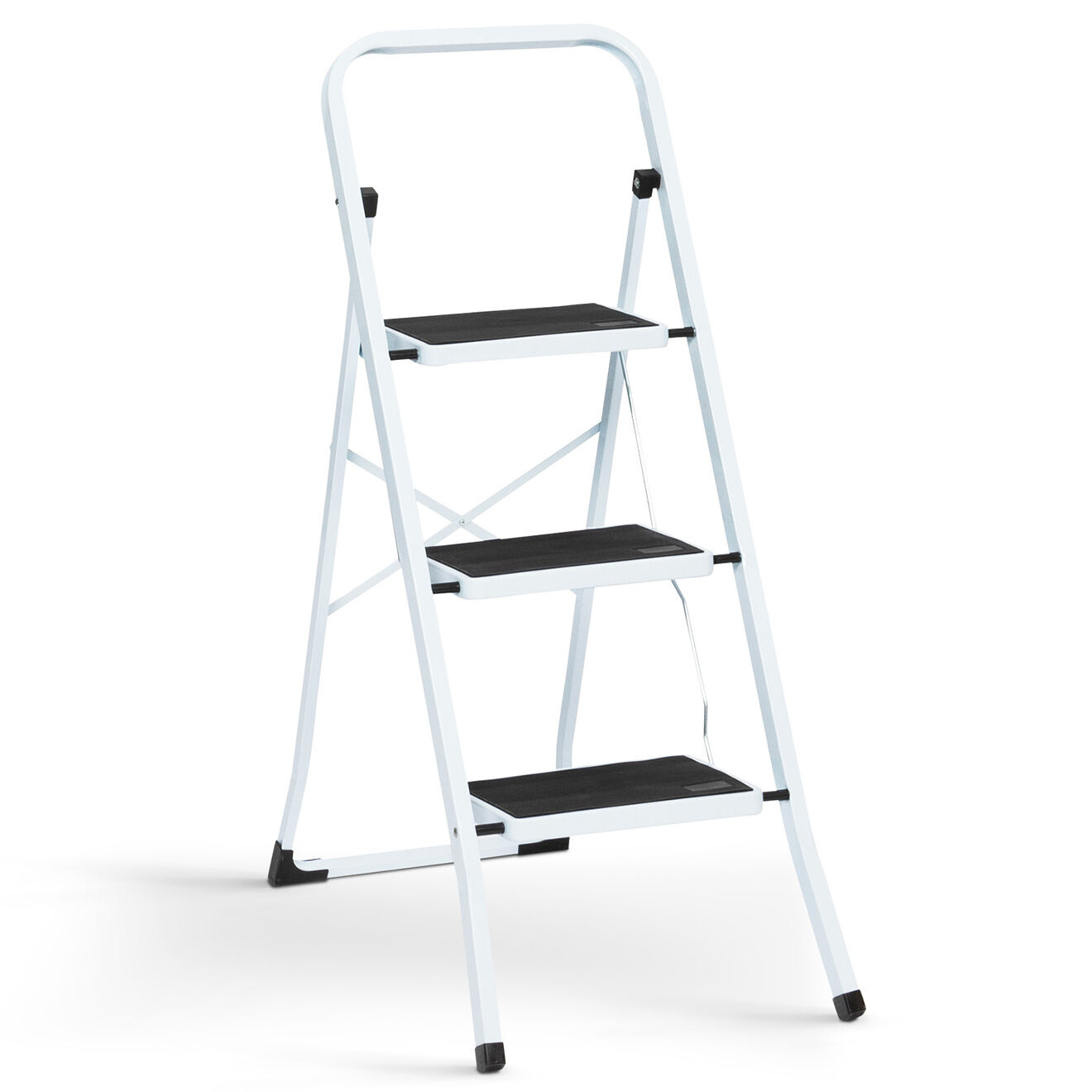 Pratik Garden Marche pieds pliable 3 marches antidérapantes avec garde corps blanc/noir - 44.5x68.5x101.5 cm