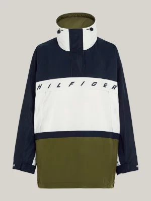 Anoraque esportivo com capuz oversized e blocos de cores