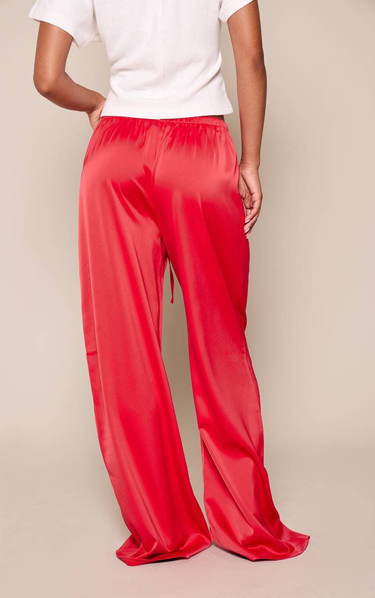 Rouge Pantalon En Satin Taille Basse Avec Cordon De Serrage