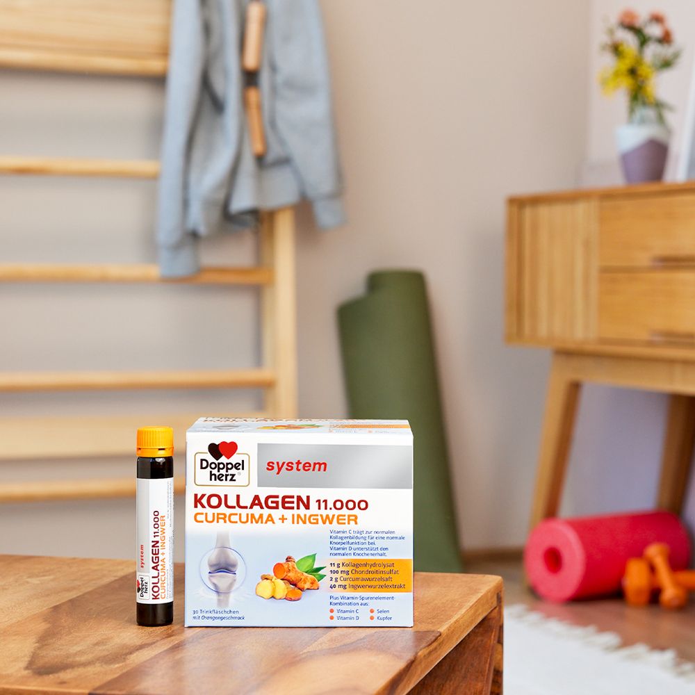Doppelherz® system KOLLAGEN 11.000 CURCUMA + INGWER + Doppelherz Hutschenreuther Weihnachtsglocke GRATIS